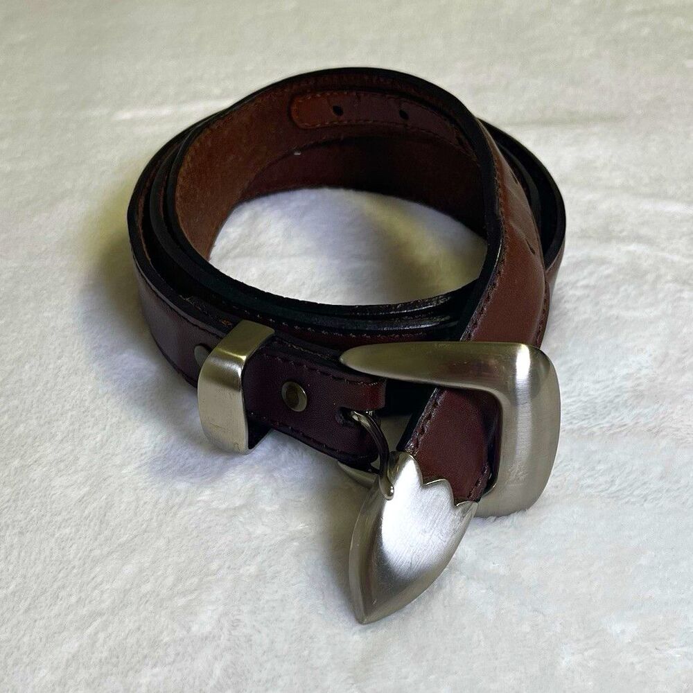 Nocona Belt Co Brown Genuine Leather Western Belt Silver Buckle Tip Size 36